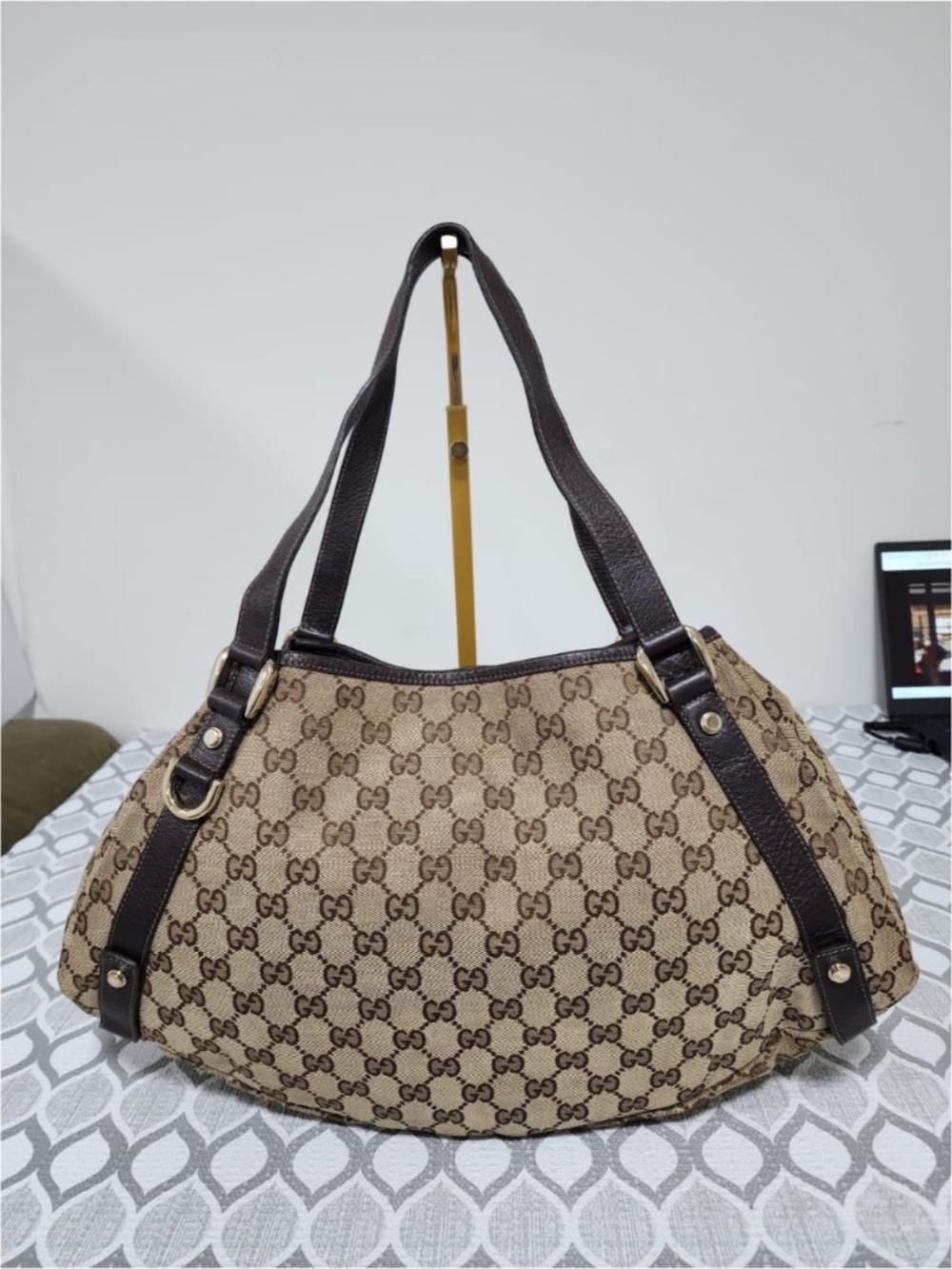 Authentic Gucci GG Canvas Abbey Tote Beige/Chocolate Brown - Picture 9 of 14
